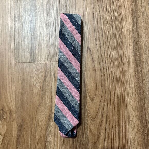 The Tie Bar Gray Navy Pink Striped Tie Length: 60" - Picture 1 of 4